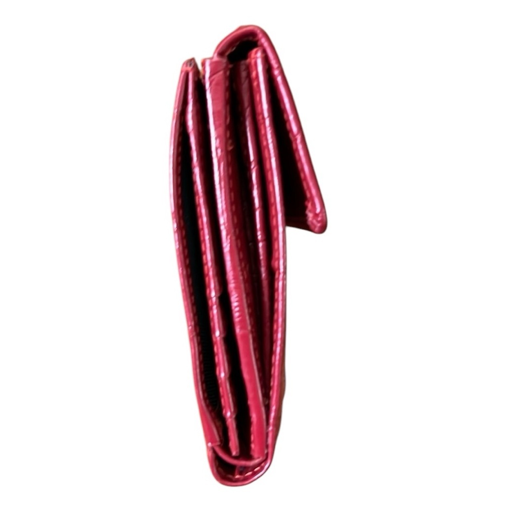 Red Croc-Embossed Leather RFID Wallet Organizer Accordion Multi Compartment Snap - Picture 9 of 13